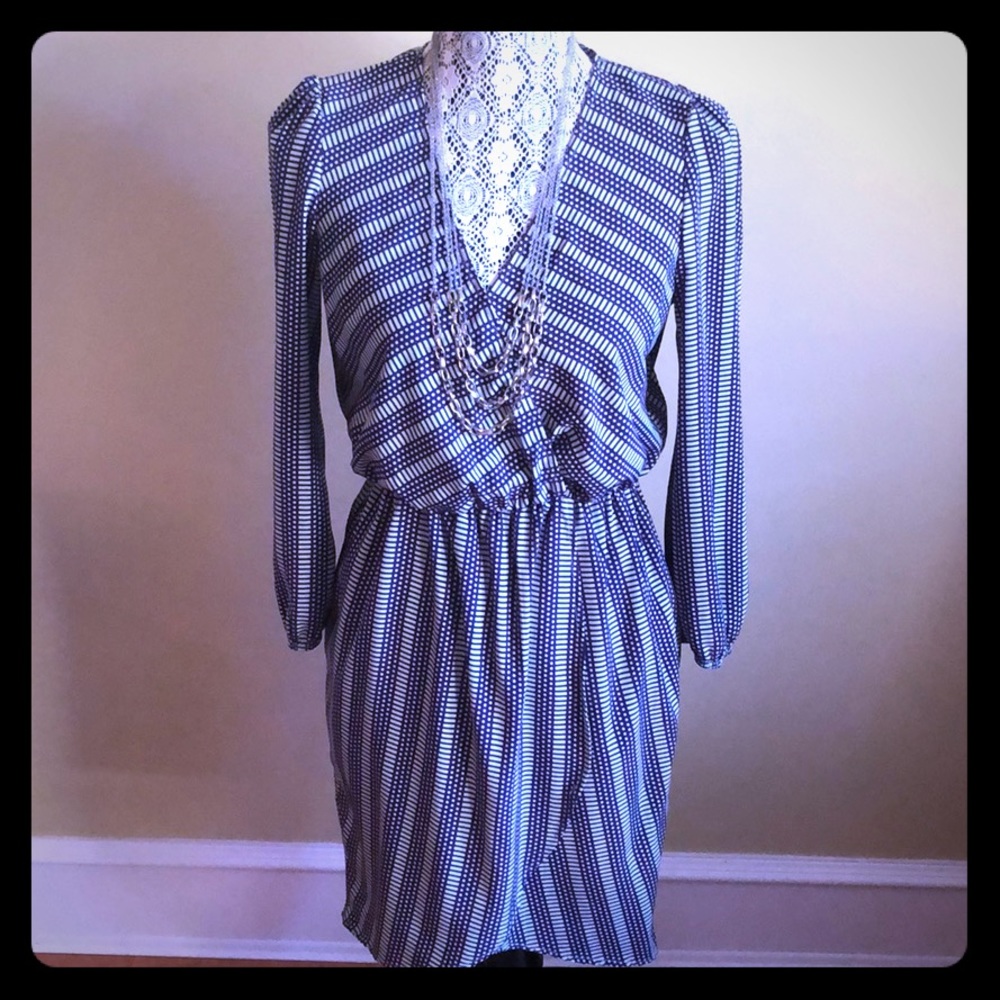 Peppermint print dress w/elastic gathered waist